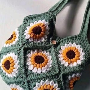 Sunflower Granny Square Crochet Bag Pattern | Boho Floral Tote (PDF Download)