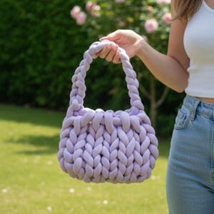 Chunky Knit Bag Pattern – Finger Knitting Handbag DIY (Digital Download) image 5