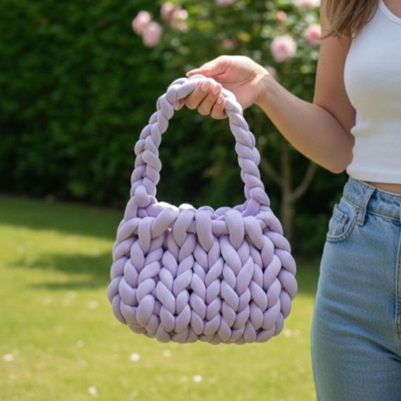 Chunky Knit Bag Pattern – Finger Knitting Handbag DIY (Digital Download) image 5