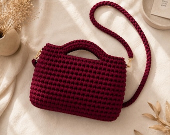 Crochet Bag Pattern PDF | T-Shirt Yarn Shoulder Handbag Tutorial | Chunky Purse DIY | Instant Download