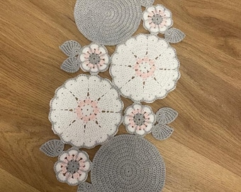 Crochet Floral Table Runner Pattern | Flower Mat DIY Home Decor (PDF Download)