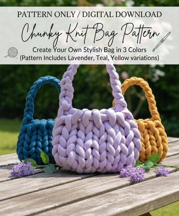 Chunky Knit Bag Pattern – Finger Knitting Handbag DIY (Digital Download)