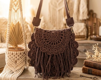 Crochet Boho Fringe Bag Pattern, Crossbody Shoulder Purse Tutorial (PDF Download)