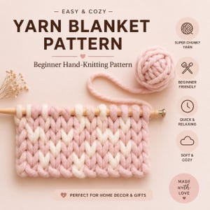 Chunky Knit Blanket Pattern PDF – Hand Knit Tube Yarn Throw – Easy DIY Tutorial