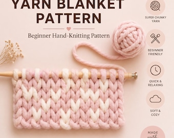 Chunky Knit Blanket Pattern PDF – Hand Knit Tube Yarn Throw – Easy DIY Tutorial
