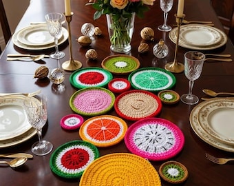 Crochet Fruit Table Runner Pattern | Watermelon, Kiwi, Orange, Dragon Fruit (PDF Download)