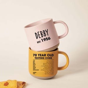 Gepersonaliseerde mok 70 jaar oude sms-code, gepersonaliseerde beker naam sms-code, cadeau voor 70-jarige