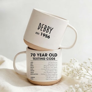 Personalized 70 Year Old Texting Code Mug, Personalized Name Texting Code Cup, Gift For 70 Year Old