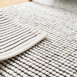 The VelcomLoom Store - Hand Woven Chunky Wool Area Rug, Black & Off-White, Striped Loops