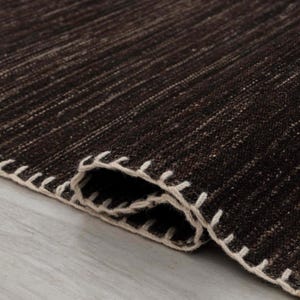 Wool Kilim Rug in Dark Chocolate Brown, Hand Woven Flatweave with Custom Sizes