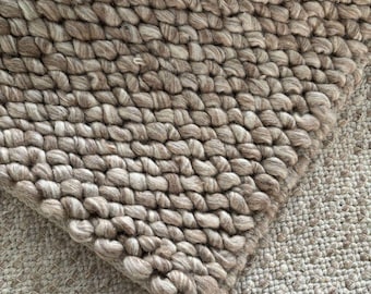 Chunky Felted Wool Rug, Ivory Grey Charcoal Hand Woven Flatweave, Scandinavian Style