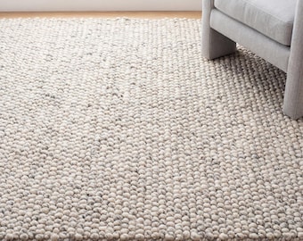 Chunky Wool Rug, Handwoven Pebble Texture Rug, Neutral Ivory Area Rug, Scandinavian Minimalist Living Room Rug