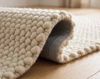 Handwoven Chunky Wool Rug, Neutral Scandinavian Decor