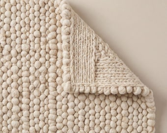 Chunky Wool Pebble Rug, Handwoven Cream Wool Rug, Textured Wool Area Rug, Scandinavian Minimalist Home Decor