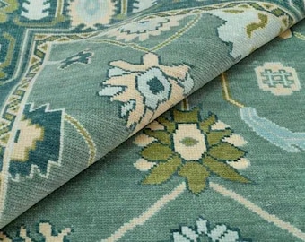 Teal Green Oushak Rug | Vintage Turkish Carpet | Antique Style Oriental Design | New Zealand Wool