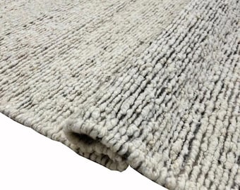Handwoven Berber Wool Rug | Ivory Moroccan Style Area Rug | High Pile Textured Rug | Neutral Boho Scandinavian Rug | Plush Handmade Carpet