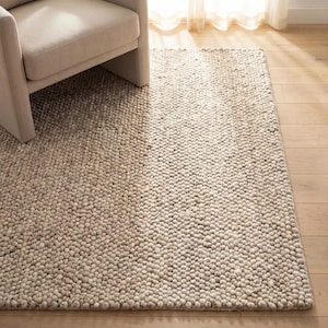 Chunky Wool Area Rug Beige Handwoven Loop Texture Carpet Minimalist Cozy Living Room Nursery Rug