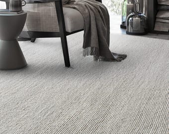 Premium handgeweven grof wollen vloerkleed | Luxe grijsbeige textuurtapijt voor woonkamer