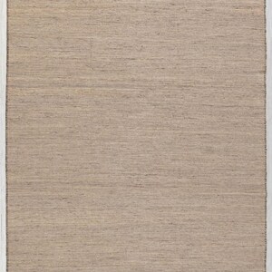 A full overhead view of the rectangular beige flatweave rug with brown stitched edges, with text overlay: "P-6261, Size - 8x10 ft, 240x300 cm."