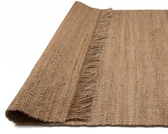 Handwoven Jute Rug with Fringe | Natural Fiber Area Rug | Boho Farmhouse Rug | Eco Friendly Rustic Carpet | Handmade Neutral Rug