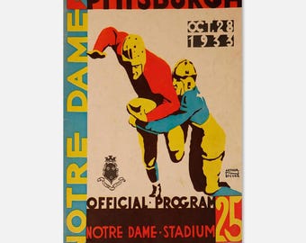 Gloria del Gridiron vintage: poster del programma della partita di football americano Pittsburgh vs. Notre Dame del 1933 - Stampe classiche opache per gli appassionati di sport