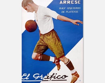 Poster vintage di calcio: "Arrese, Half Izquierdo de Platense" - Stampa classica su carta opaca per appassionati di sport
