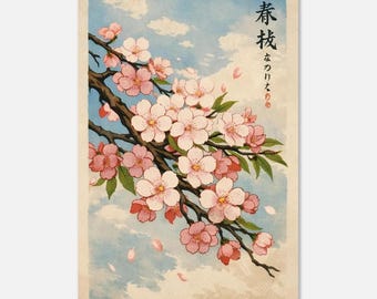 Poster di fiori di ciliegio giapponesi – Decorazione murale con sakura rosa, stampa naturalistica ispirata all'ukiyo-e, arredamento zen, opera d'arte floreale giapponese