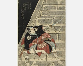 Poster Ukiyo-e raffigurante un guerriero samurai – Stampa xilografica giapponese vintage, arte Kabuki, decorazione del periodo Edo, arte murale asiatica