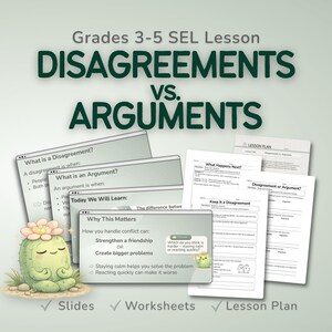 Disagreements vs Arguments SEL Lesson | Conflict Resolution Activities | Perspective Taking | Friendship Skills Upper Elementary Counseling