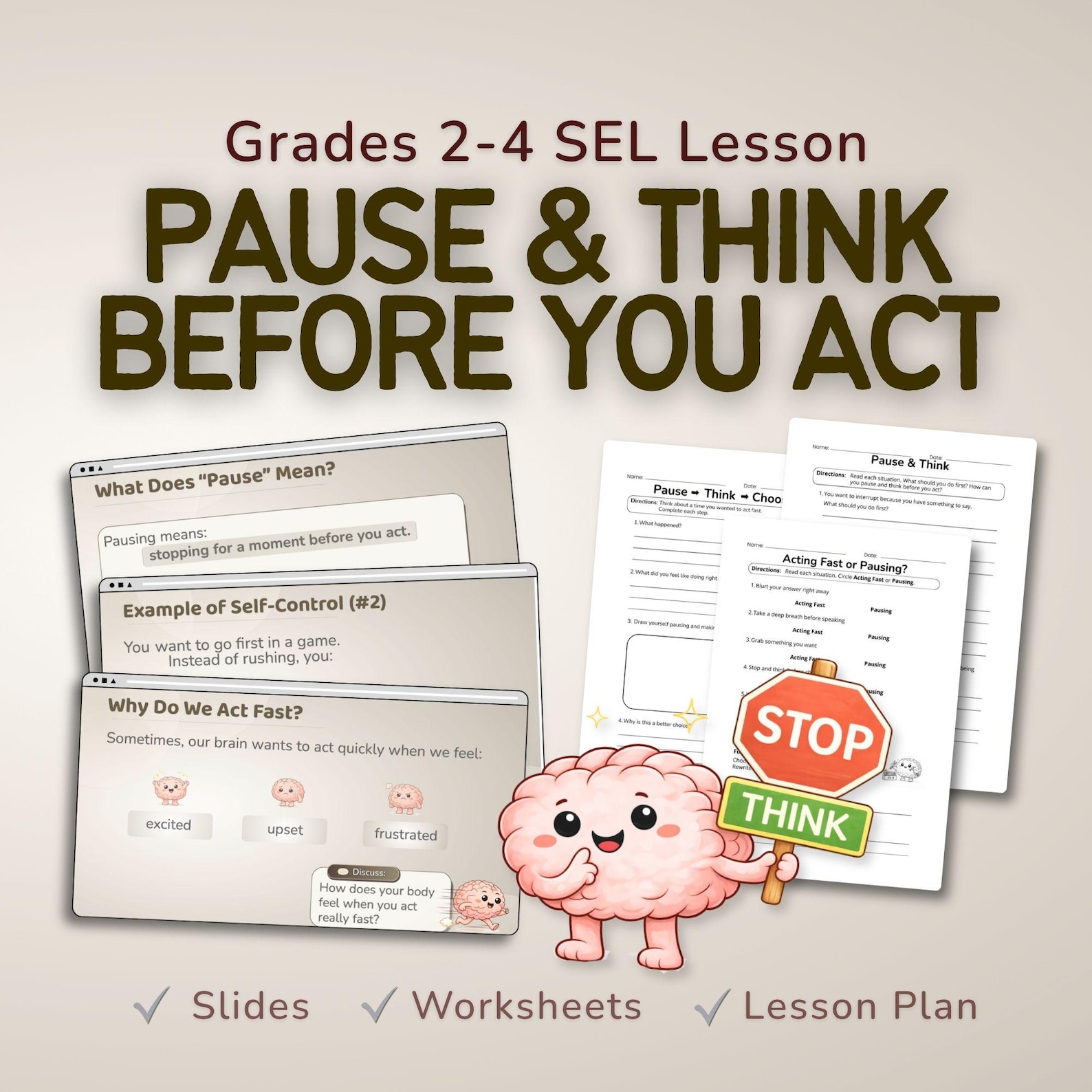Self Control SEL Lesson for Kids | Pause and Think Activities | Impulse ...