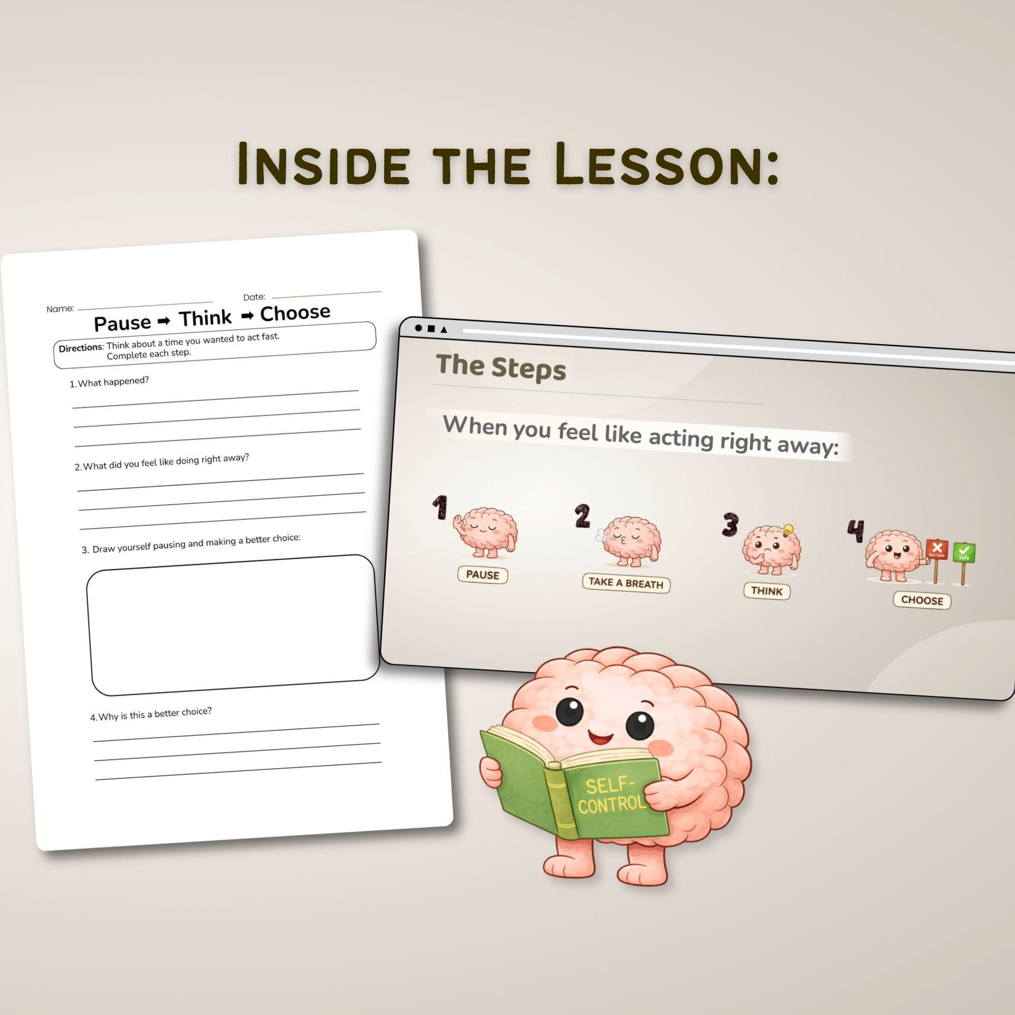 Pause Notice. Connect Worksheet.pdf Self Control SEL Lesson for Kids | Pause and Think Activities | Impulse ...