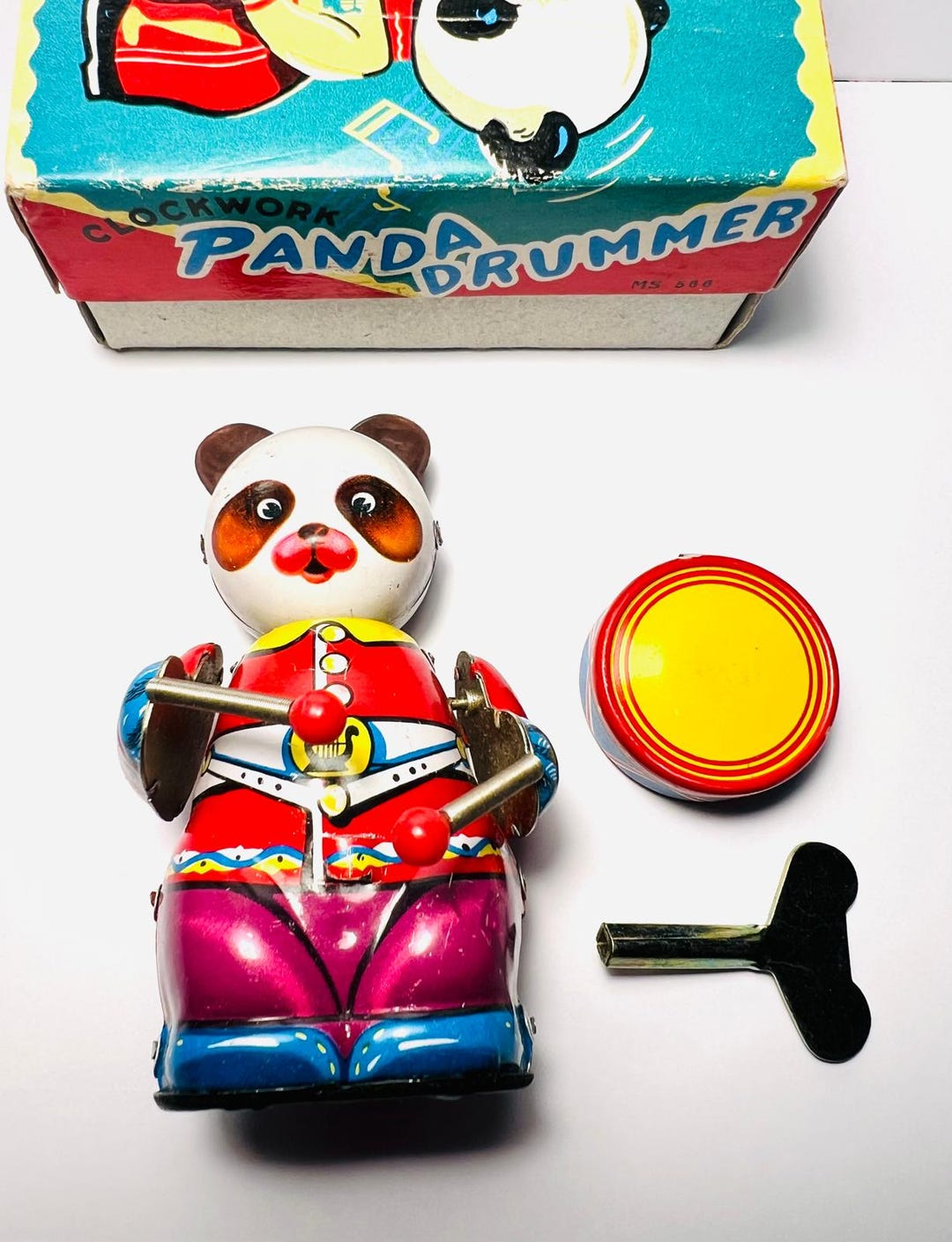 Vintage Panda Drummer Clockwork Tin Toy, Retro Wind-up Toy, Working ...