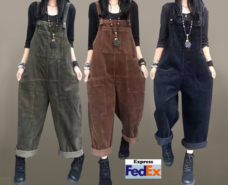 Wide Leg Corduroy Overalls For Women/Casual Jumpsuit/Winter and Spring Jumpsuit,P-6,this item use FedEx Express 