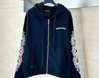 Nieuwe uniseks streetwear hoodie met chroomharten zwart