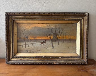 Oljemålning med vinterlandskap från 1800-talet av G. Salvi