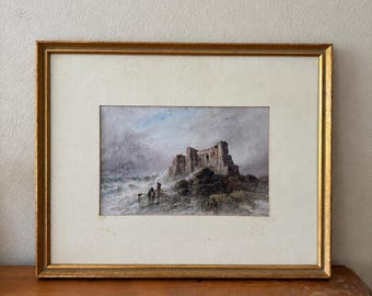 Ruiner ovanför tidvattnet, olja på kartong, Sarah Louisa Kilpack (1839–1909)