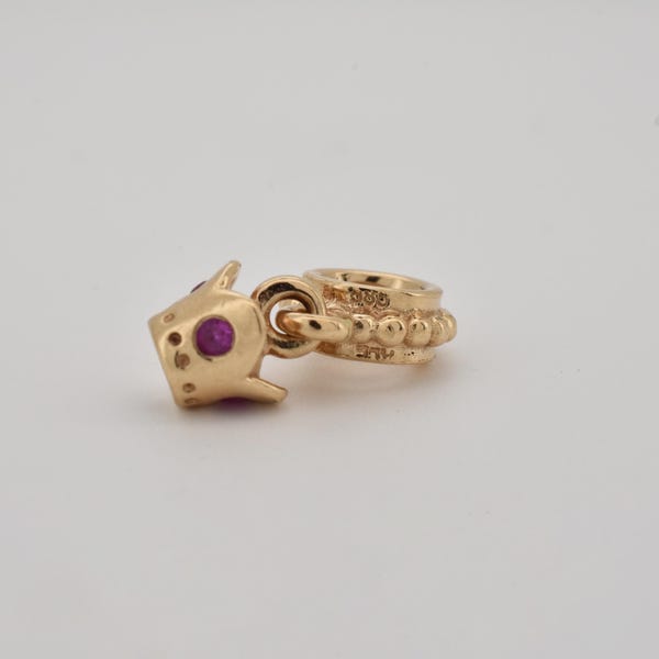 Authentieke Pandora 14K gouden kroon dangle bedel roze saffier 750434PSA – gepensioneerd, zeldzaam