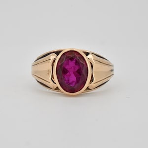 Anillo vintage de oro de 14 quilates con rubí rojo / Joyería escandinava de colección / Talla 59