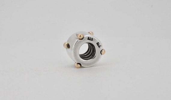 Authentic Pandora Retired Dots Drum Charm | Sterling Silver 14K Gold Bead ALE 925