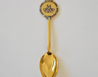 Anton Michelsen Sterling Silver Enamel Spoon – Queen Margrethe II 1972 – Danish Royal Commemorative