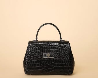 Bolsos de mano de piel de cocodrilo marrón / Bolsos de mano de piel auténtica hechos a mano / Monedero de edición limitada