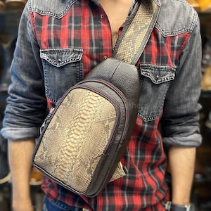 Pythonbruine schoudertassen | Handgemaakte handtassen van echt leer | Beperkte portemonnee