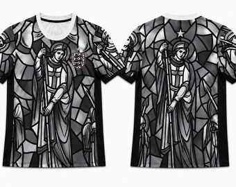 England Stained Glass Football Jersey, Gothic Angel Soccer Shirt, Monochrome England Fan Shirt, Saint Michael Inspired Football Kit