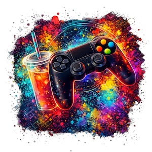 Game Over Colorful Controller PNG, Sublimation T-shirt Design, Gamer Clipart, Gaming Shirt Art, Digital Download, Fun Print
