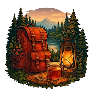 Outdoor Adventure Clipart png, Watercolor Camping Clipart, Mountain Landscape PNG, Tent, Campfire, Lake Illustrations, Rustic Forest, Com...