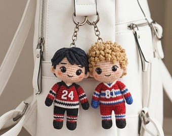 Handmade Hockey Romance Crochet Keychains, Couple Bag Charm Set, Team Hollanov Inspired, Heated Rivalry Fan Gift, Movie-Inspired