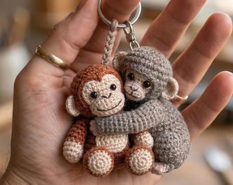 Handmade Punch Monkey Keychain, Crochet Punch Monkey, Amigurumi Monkey, Mother's Day Gift, Cute Handmade Gift