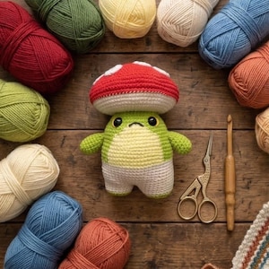 Frog Mushroom Crochet Pattern – Amigurumi Woodland Animal PDF Toy (Instant Download)