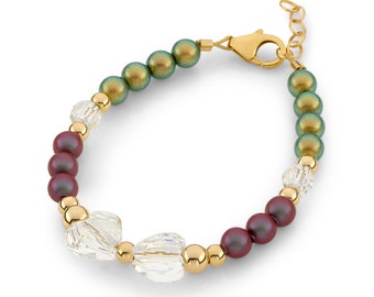 Bracelet For Girl/Child/Baby With Austrian Shaded Pearls, Austrian Heart Crystal, 14kt Gold Filled Beads (B2124-G)