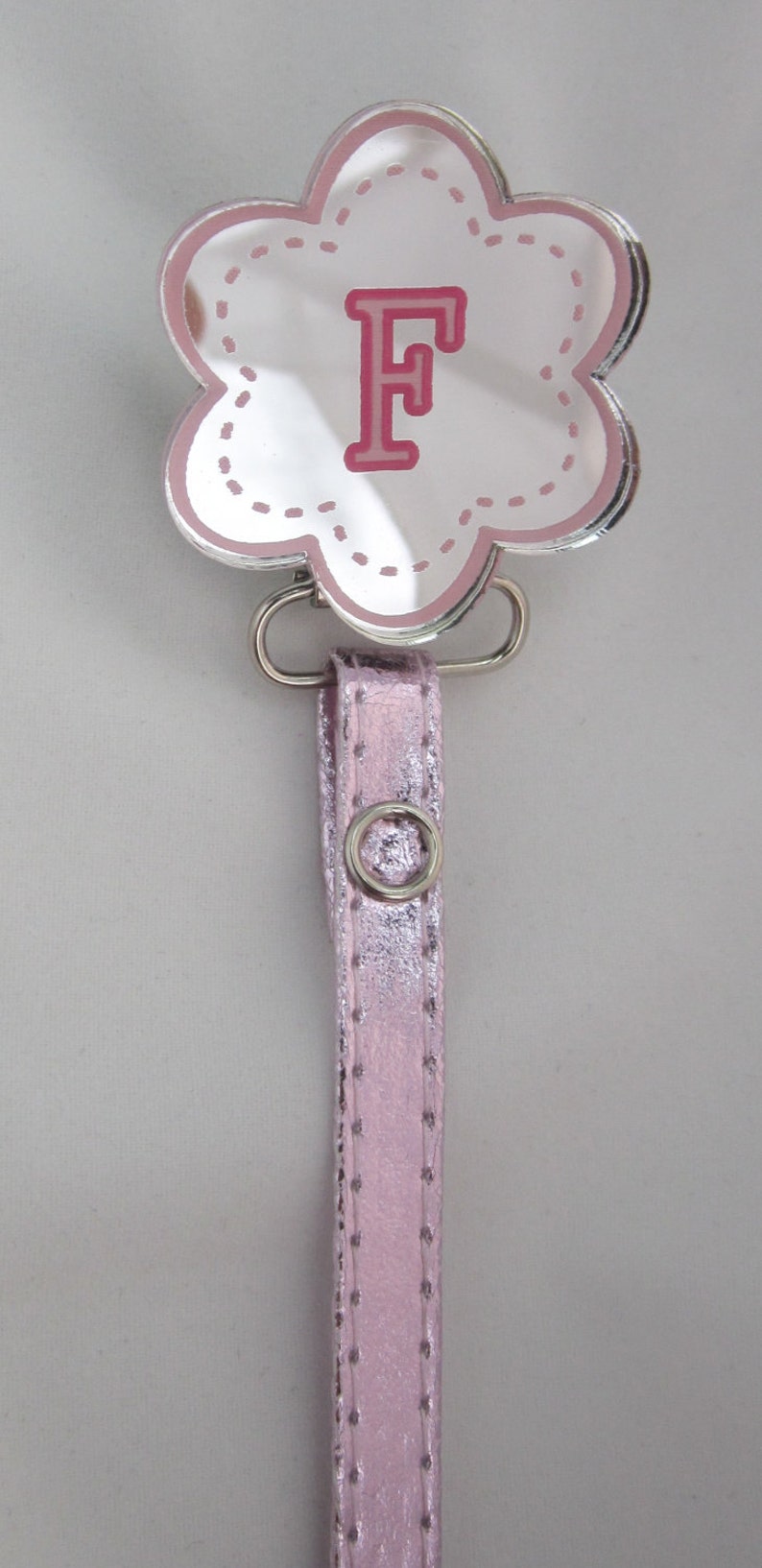 Pink Initial Pacifier Clip With Faux Leather Strap Mirror Look Etsy